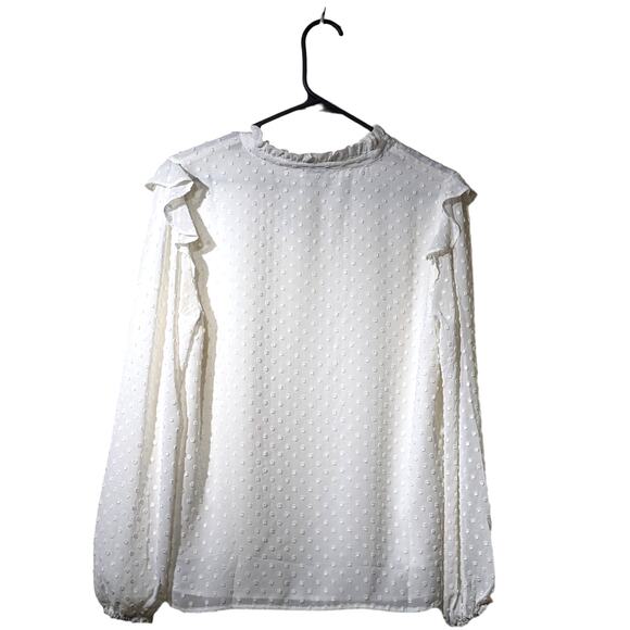 J. Crew NWT Swiss Dot Ivory Ruffle Trim V-Neck Popover Blouse Womens Sz S - Picture 2 of 12
